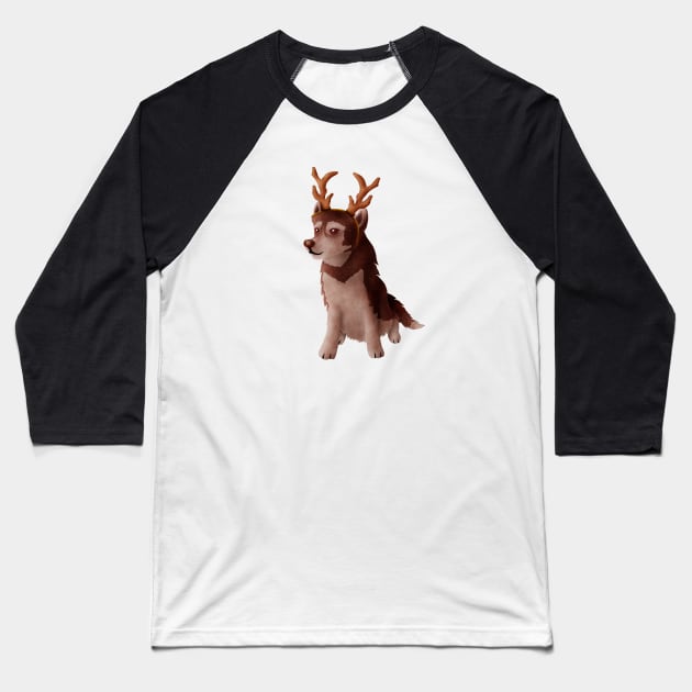 Husky wearing deer antlers Baseball T-Shirt by CleanRain3675